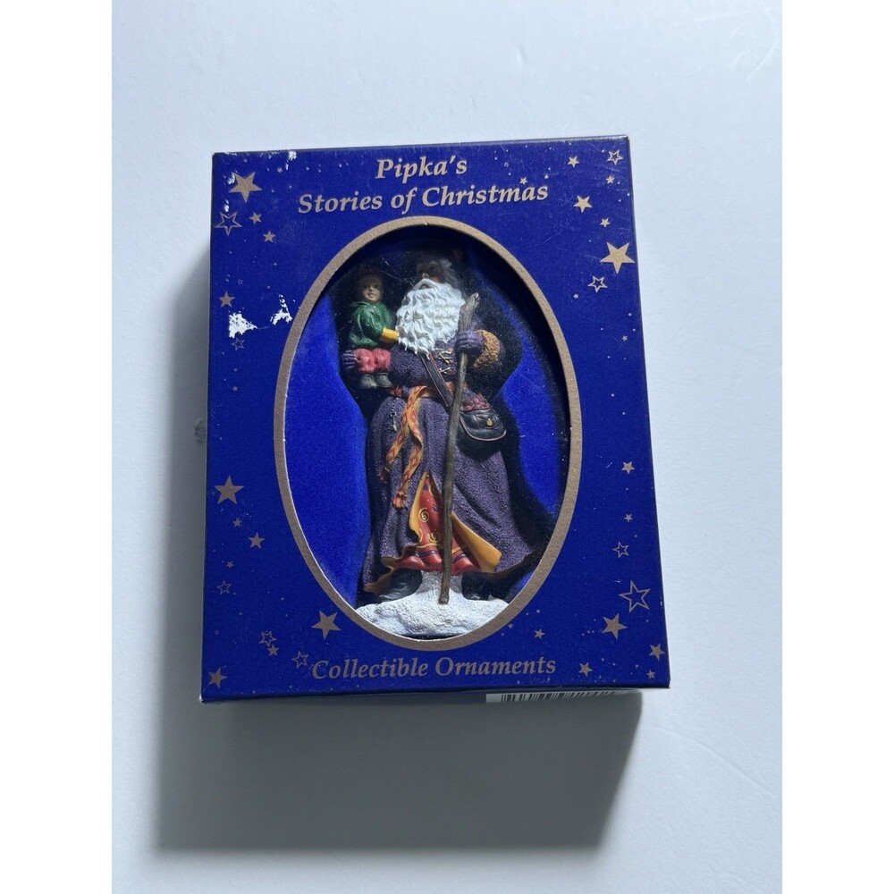 Pipka Stories of Christmas Ornament Father Christmas Purple Robe Child Resin Box